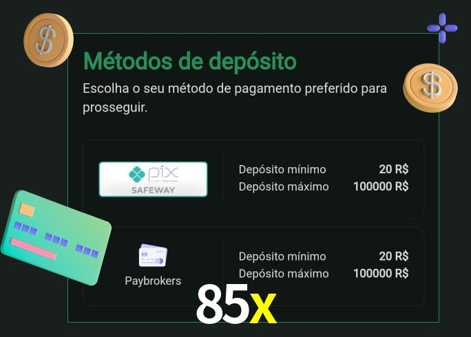 O cassino 85x oferece uma grande variedade de métodos de pagamento